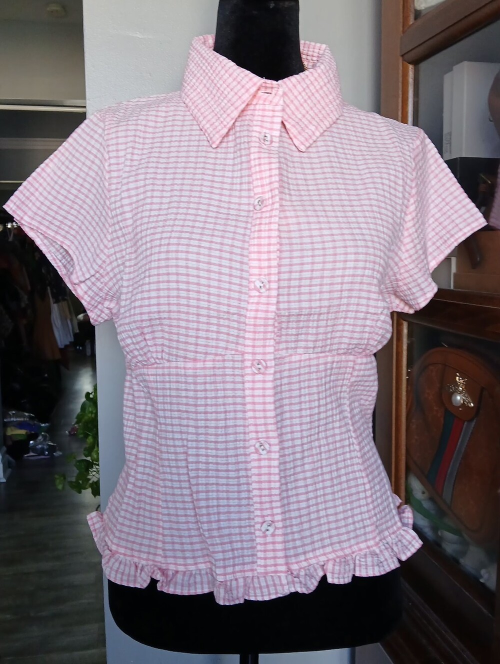 Women’s Pink Gingham Button-Up Top